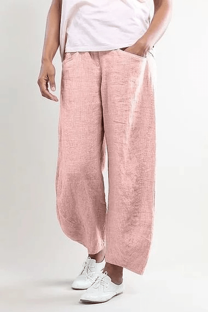 Women Casual Solid Color Cotton Trouser Pants