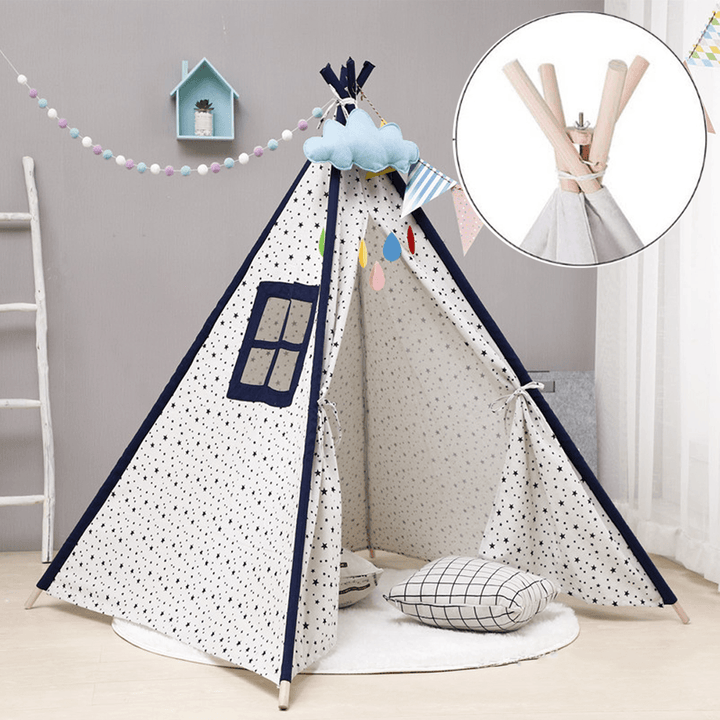 Teepee Children Playhouse Kids Play Tent Natural Cotton Canvas Gift for Boys Girls Indoor Outdoor Tent