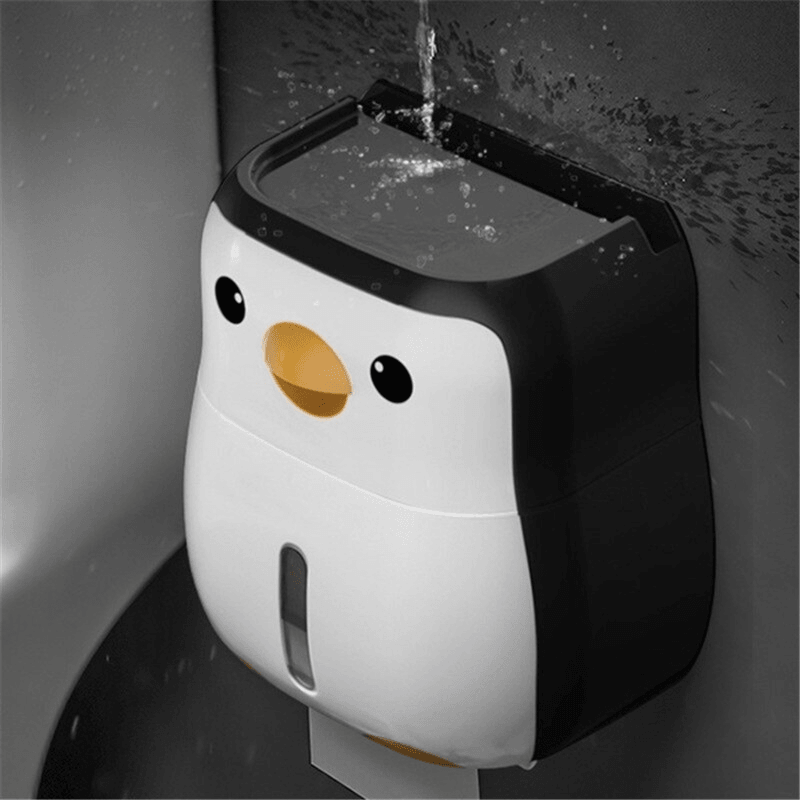 Portable Toilet Paper Holder Penguin Tissue Box Wall Mounted Roll Paper Bathroom Waterproof Storage Shelf