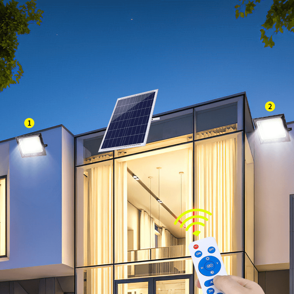 25/45W Solar Flood Light 3 Modes Adjustable Sunlight Spotlights IP67 Werproof 355/641 Leds Street Lamp with Control for Yard Garden Path Patio