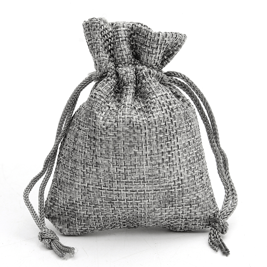 10PCS Grey Burlap Bags Jute Hessian Drawstring Sack Small Wedding Favor Gift