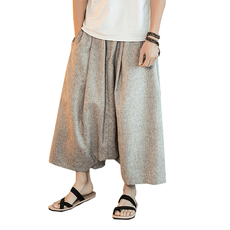 Chinese Style Casual Breathable Wide Leg Pants Fashion Men'S Large Size Calf-Length Pants