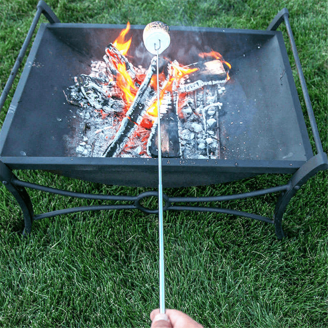 8PCS Roasting Sticks Telescoping 12"-32" Smore Sticks Skewers Set with Wooden Handle for BBQ Hot Dog Fork Fire Pit Camping Cookware