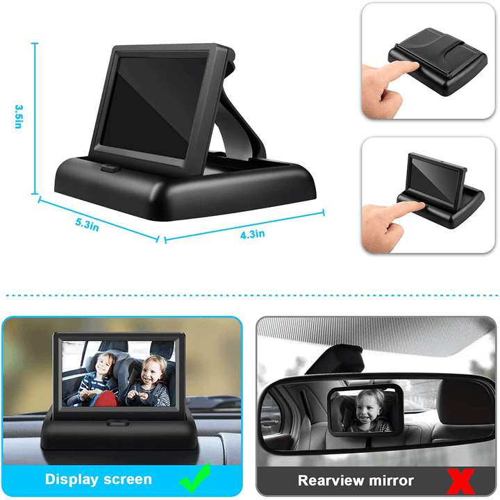 Baby Safety Car Monitor Camera Monitored Mirror 120¬∞ Viewing Angle Night Vision Side Driving HD Lens Display for Observe the Baby'S Move