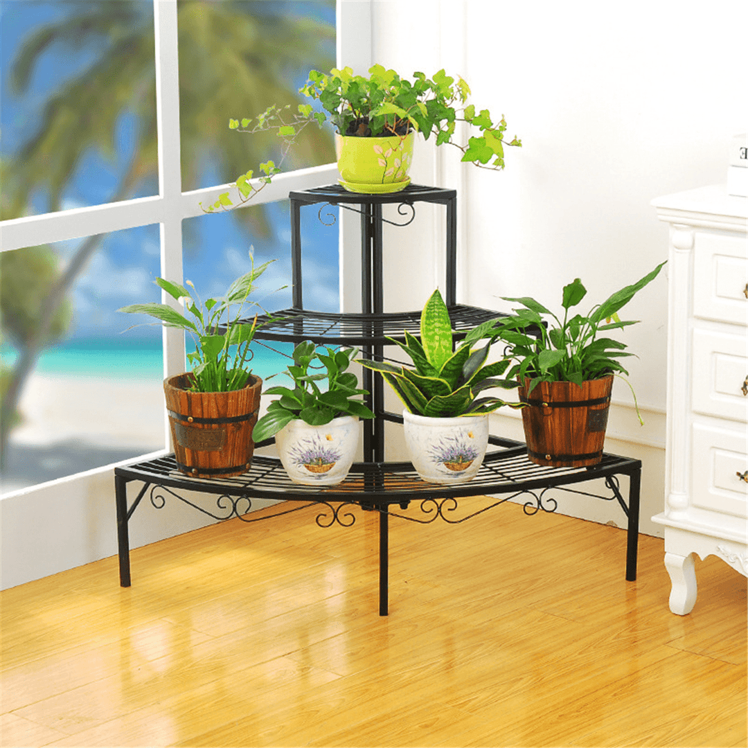 3 Tiers Metal Corner Flower Pots Rack Plant Shelf Step Ladder Display Stair Rack Home Office Decorations Stand - MRSLM