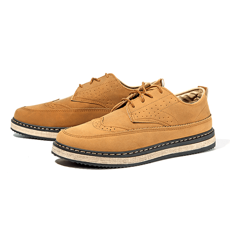 Men Casual Retro British Style Leather Brogue Oxfords Shoes