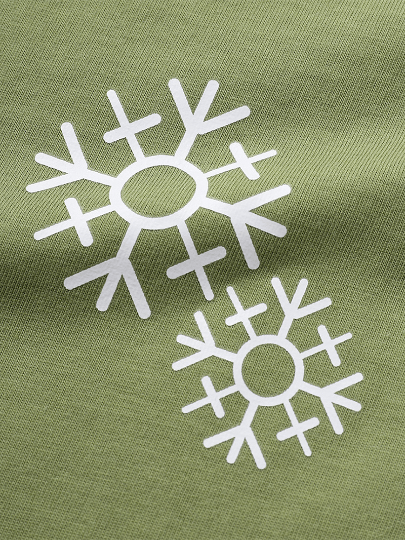 Mens Solid Color Snowflake Print O-Neck Casual Short Sleeve T-Shirt