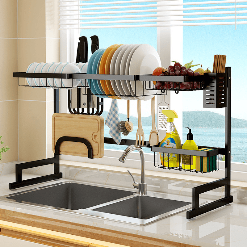 2 Layers Stainless Steel over Sink Dish Drying Rack Storage Multifunctional Arrangement for Kitchen Counter