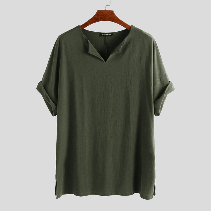 Mens Summer Casual Loose Solid Color T-Shirts Comfy Tops