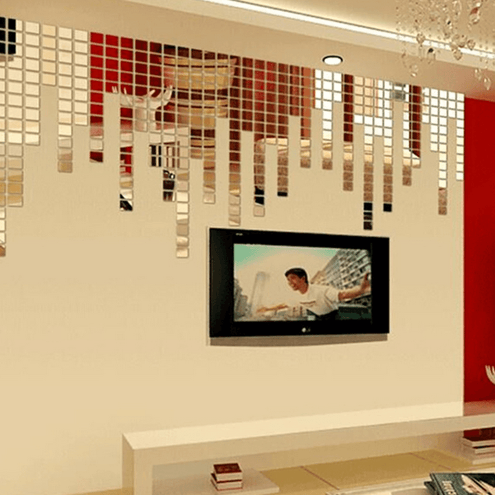 100PCS Living Room TV Background Wall Decoration Paste 3D Square Mirror Wall Sticker, Crystal 3D Acrylic Wall Paste