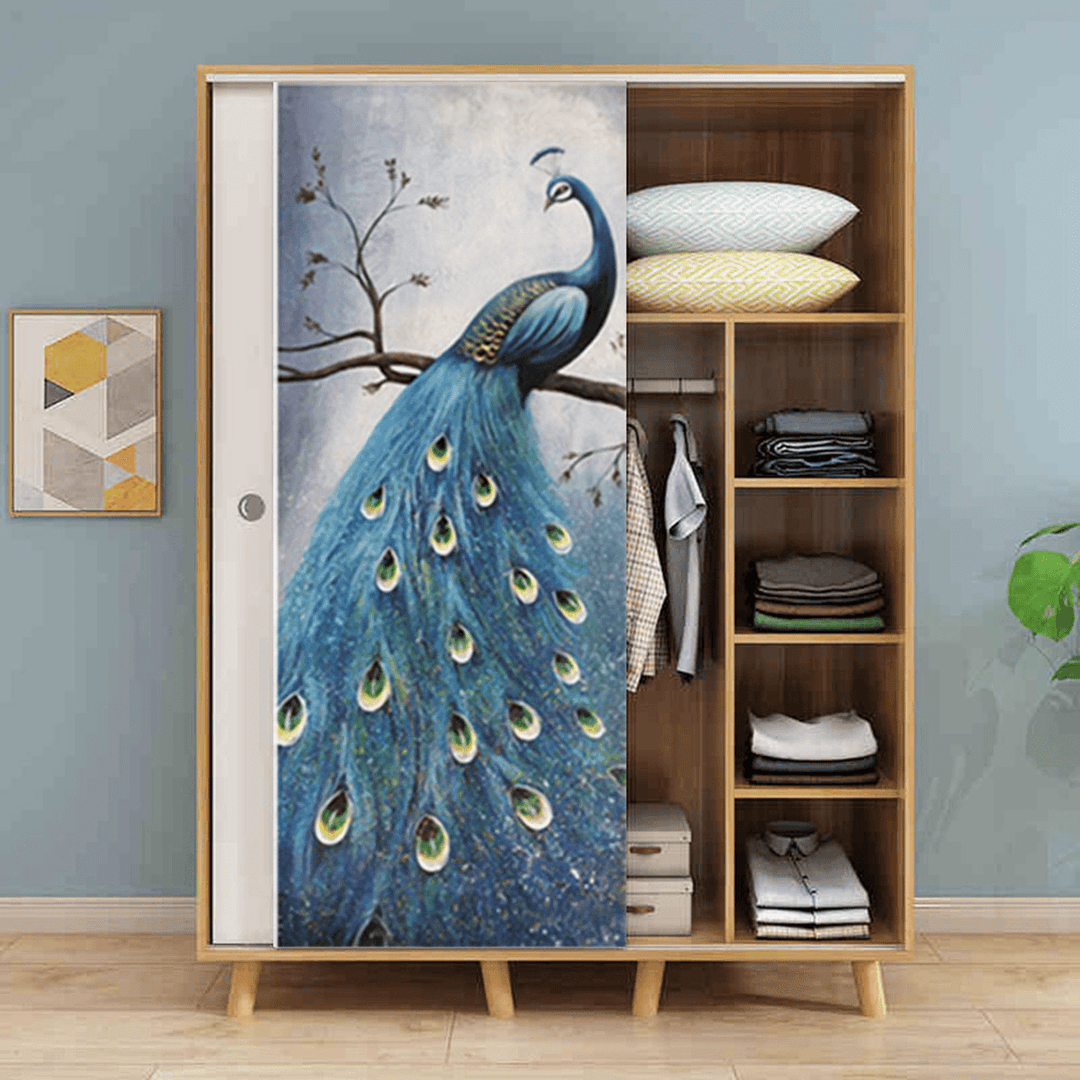 PVC Living Room Door Stickers Wallpaper Poster Peacock Waterproof Home Decoration