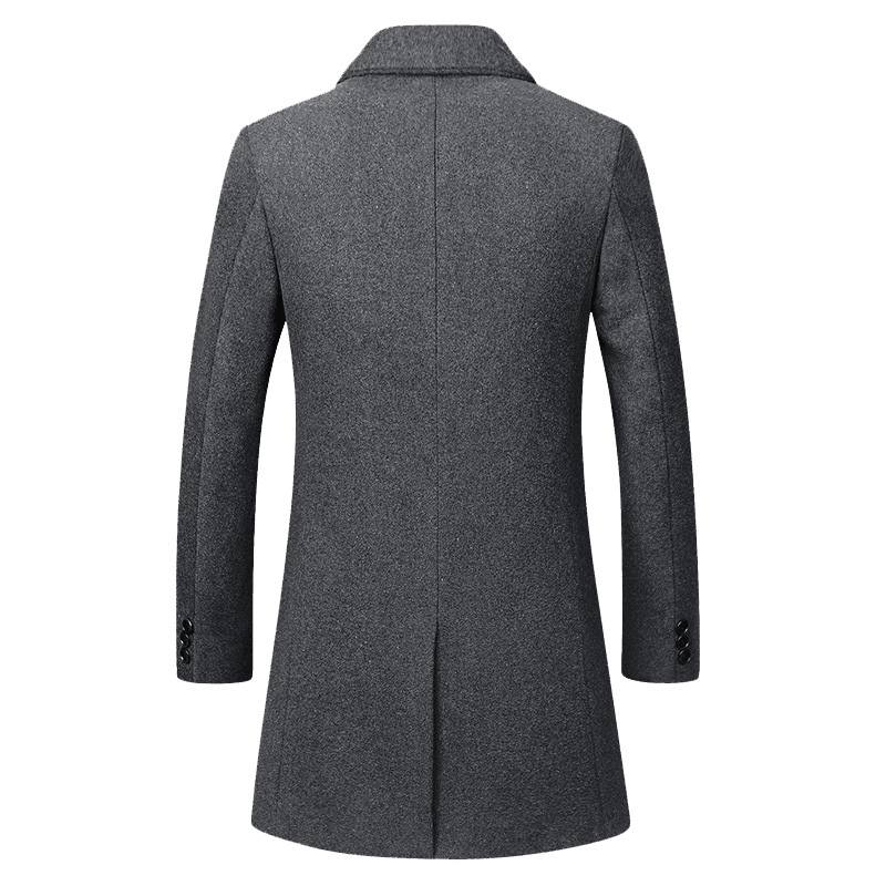 Mens Business Casual Woolen Trench Coat Mid-Long Single Breasted Slim Fit Coat