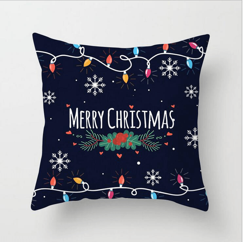 Polyester Black Decor Throw Pillow Case Single-Sided Printing Cartoon Christmas Gift Snowman Santa Claus Deer Cushion Cover - MRSLM