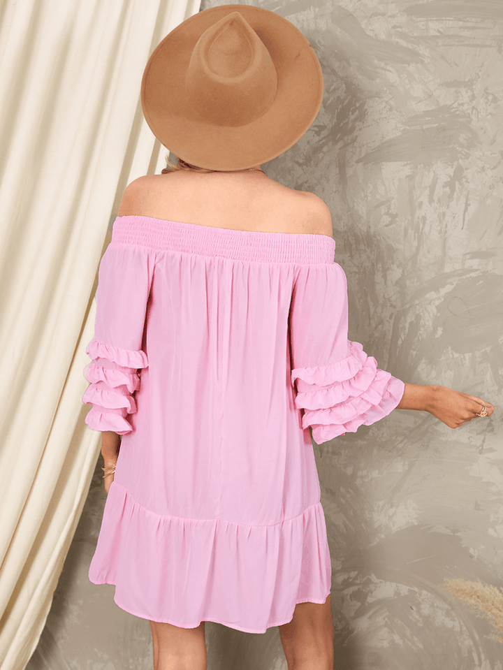 Off Shoulder Pleats Solid Casual Mini Dresses for Women