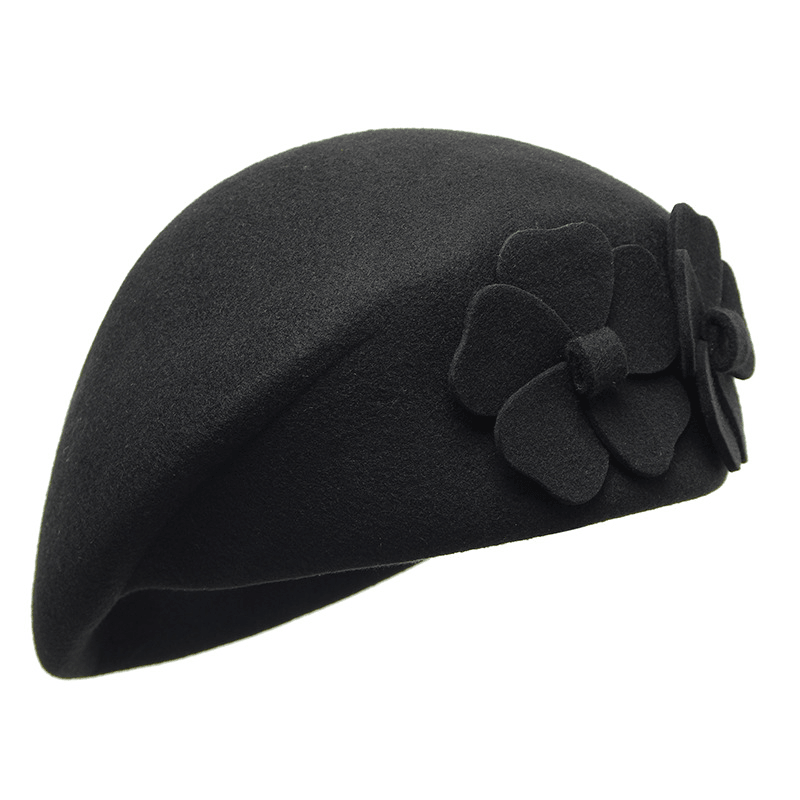 Women'S Beret Wool Hat Warm Wedding Hat with Flower - MRSLM