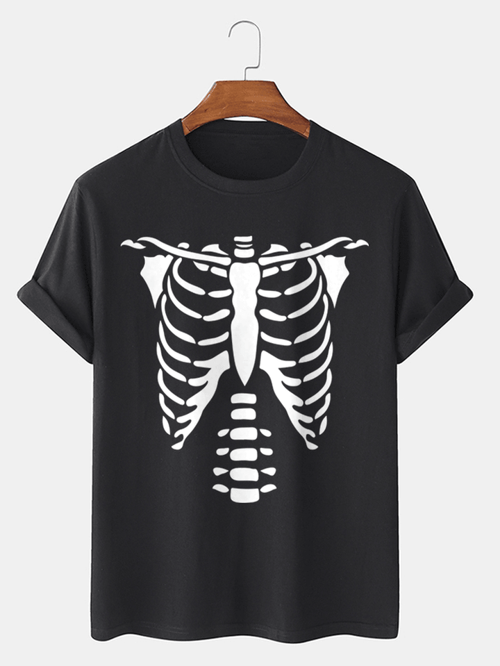 Mens 100% Cotton Halloween Skeleton Bones Printed T-Shirt