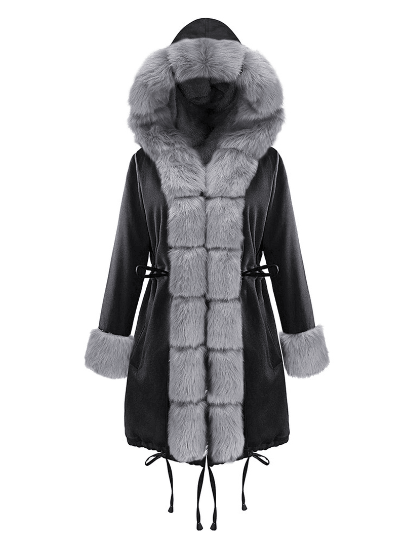 Long Sleeve Print Fur Collar Hooded Thick Coats