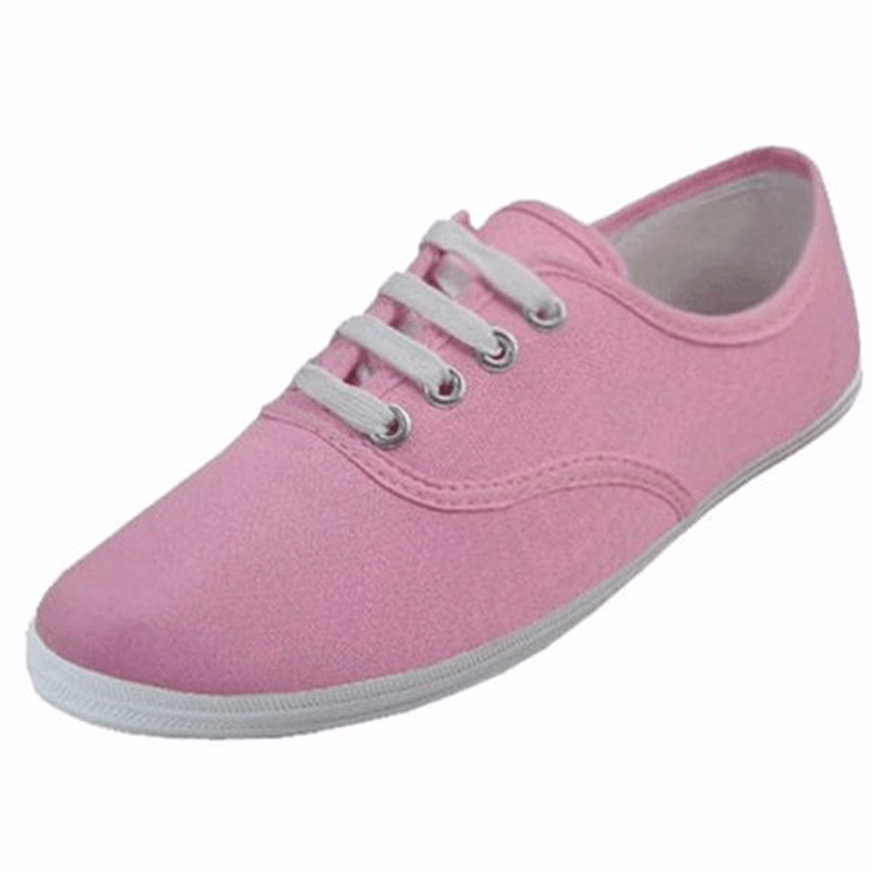 Womens Solid Color Canvas Lace up Casual Flats Loafers