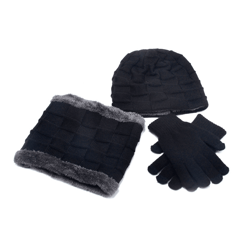 Hat Scarf Gloves Three-Piece Suit plus Velvet Knitted Outdoor Warmth