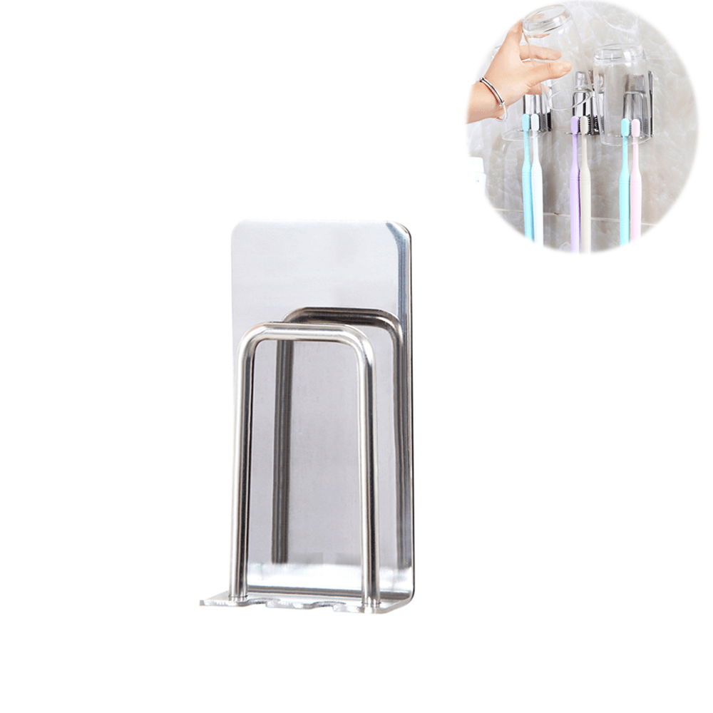 Honana 304 Stainless Steel Toothbrush Holder Mug Toothbrush Holder Self-Adhesive Toothbrush Holder Creative Wash Cup Rack Toothbrush Wall Mount Organizer Bathroom Accessories