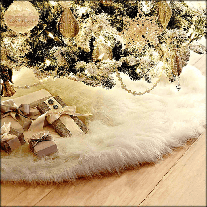 90Cm Snow Plush Christmas Tree Skirt Base Floor Mat Cover Christmas Party Decorations