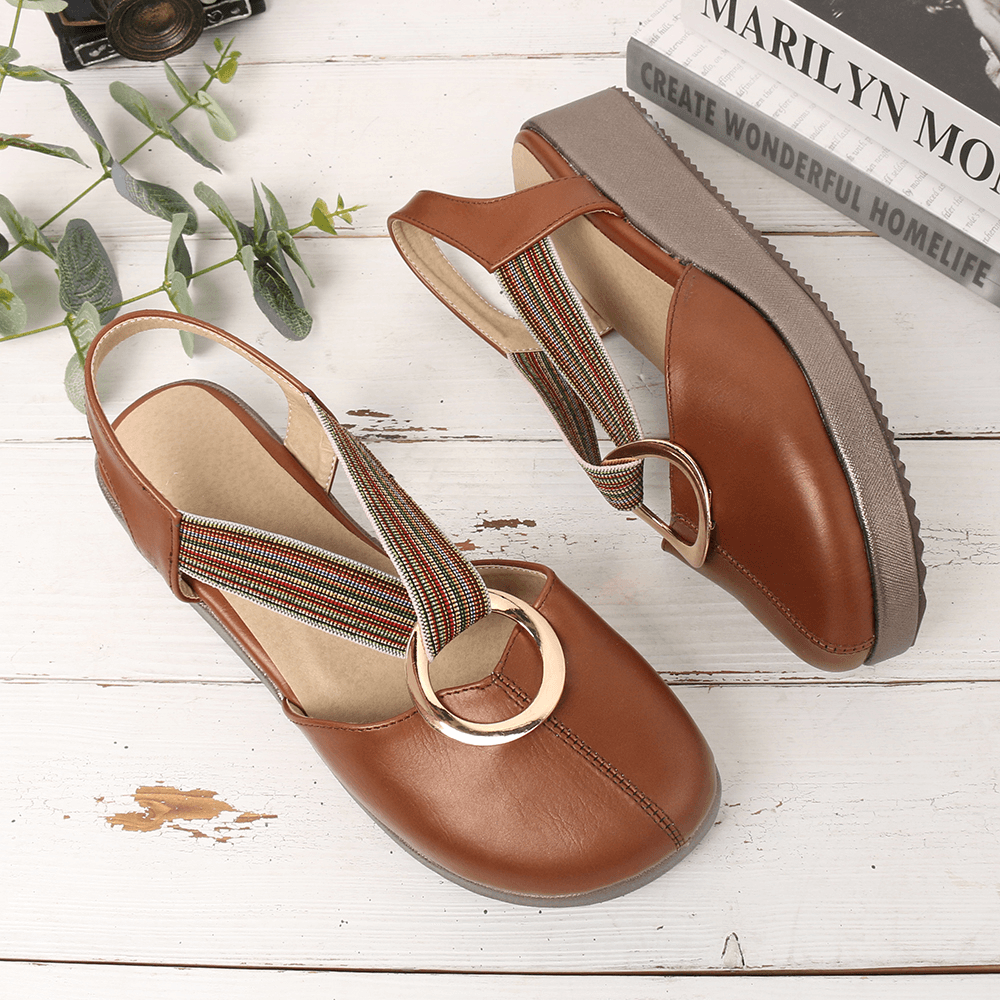 Women Casual Elastic Band Metal Hole Flats