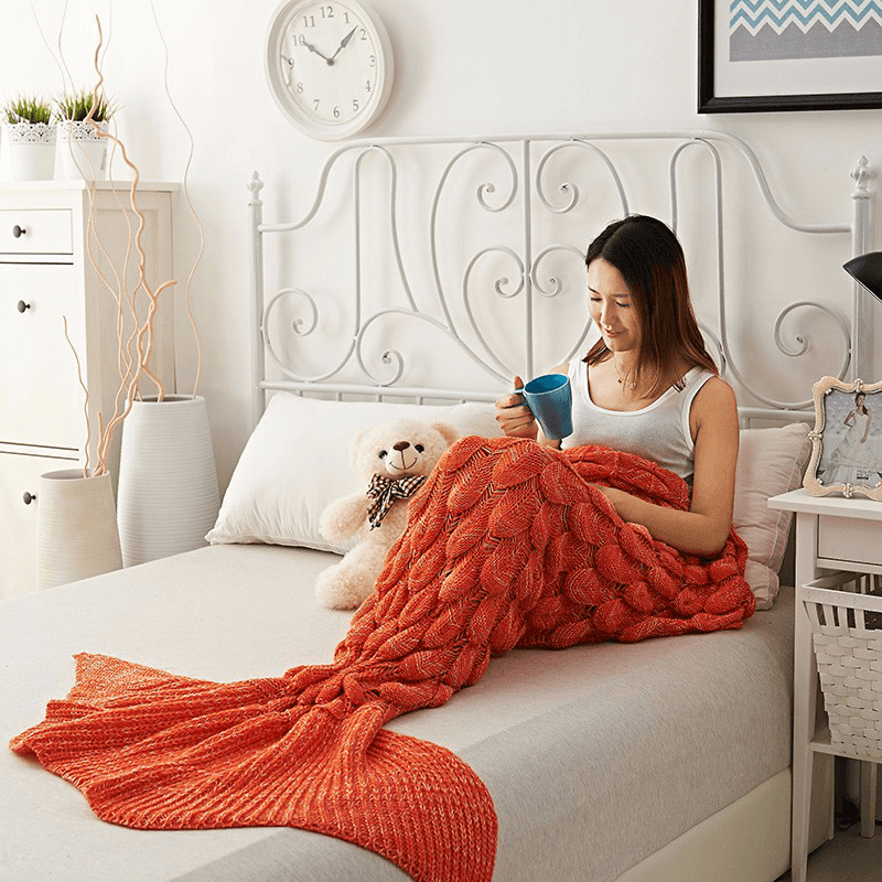 Mermaid Tail Blankets Yarn Knitted Handmade Crochet Mermaid Blanket Kids Throw Bed Wrap Super Soft Sleeping Bed