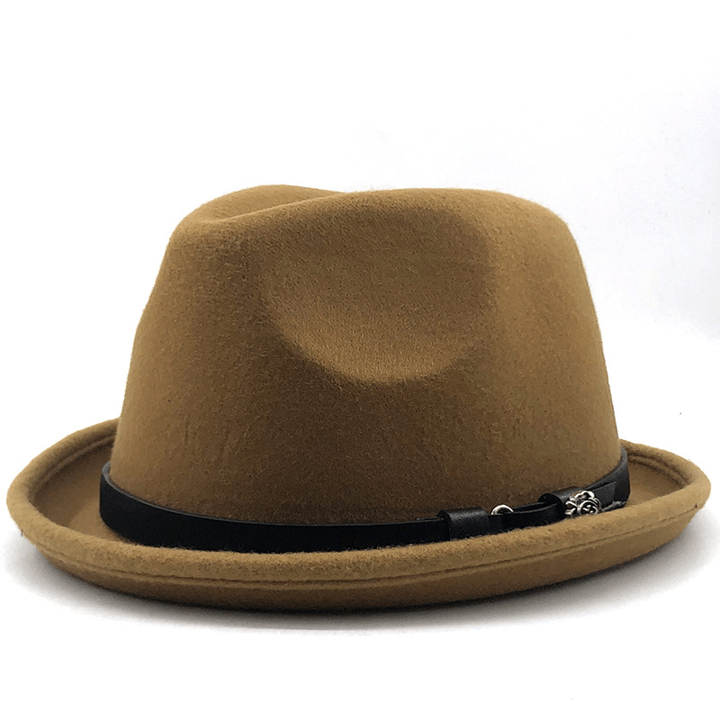 Top Hat Belt Buckle Black Woolen Hat Male British Jazz Hat Imitation Wool