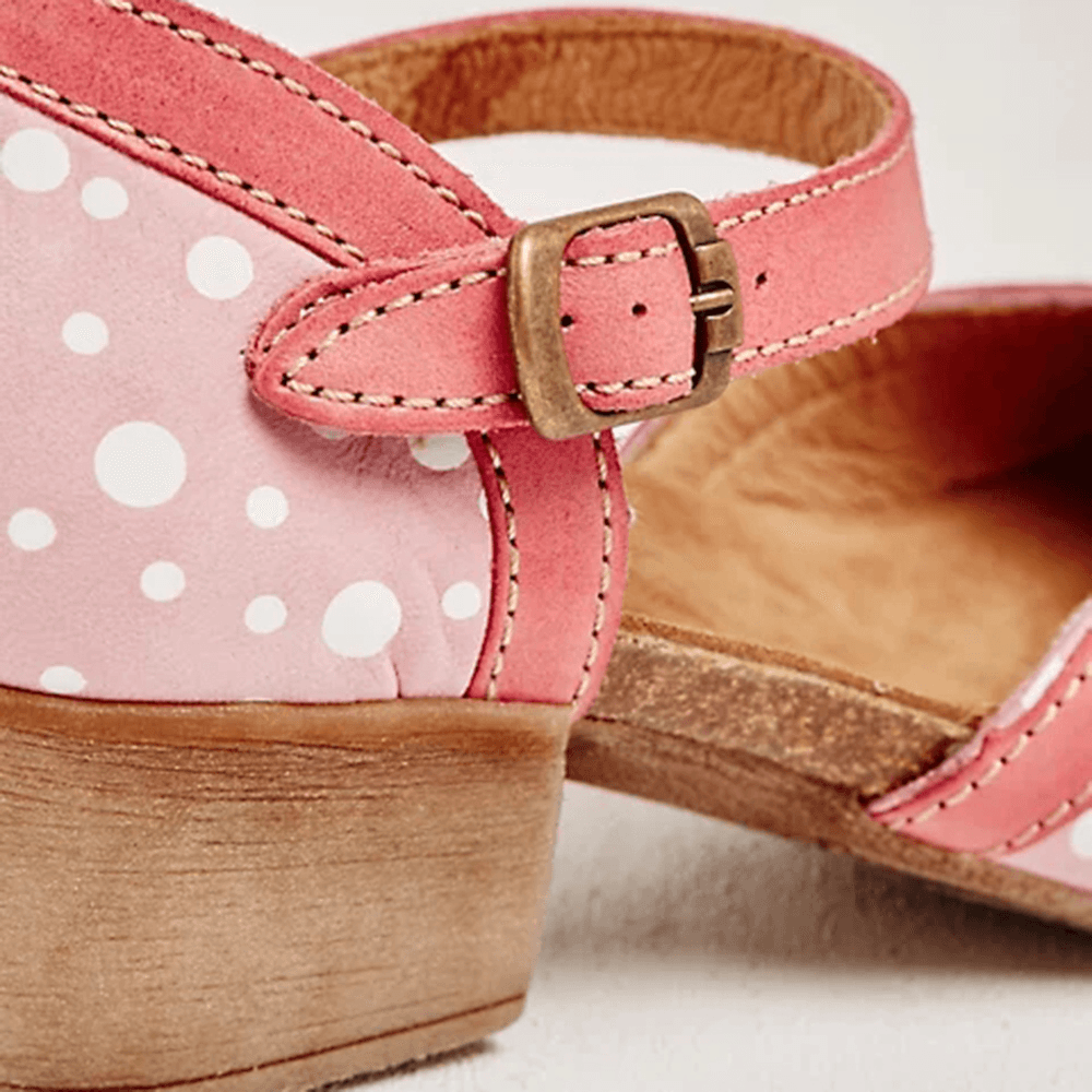 Women Polka Dot round Toe Ankle Strap Block Heel Casual Comfy Heels Pumps