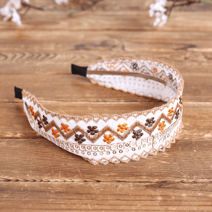 Ethnic Embroidery Lace Girl Headband Rural Girl Wind Suede Floral Fabric Headband Hair Accessories - MRSLM