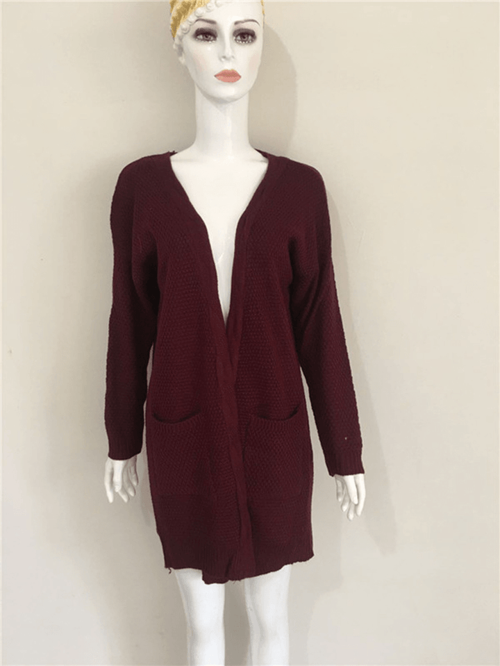 Women Knitted Solid Color Loose Pocket Twisted Cardigans - MRSLM