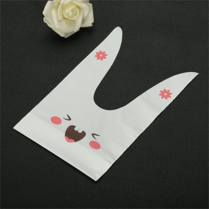 50Pcs Cute Easter Bunny Cookies Bag Wedding Decoration Kawaii Rabbit Ear Plastic Candy Bag - MRSLM