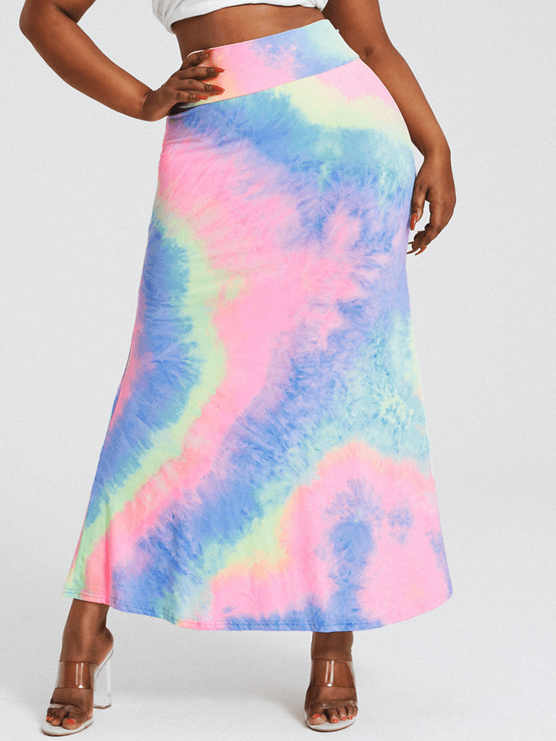 Tie Dye Print High Waist Buttocks Bodycon Long Skirt - MRSLM