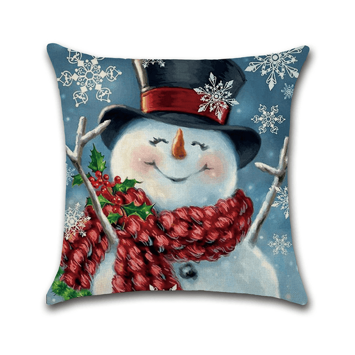 Christmas Snowman Printing Cotton Linen Cushion Cover Home Decorative Pillow Case - MRSLM