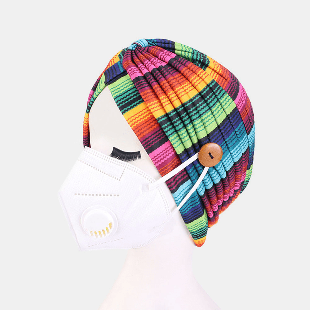 Printed Multi-Colored Beanie National Style Button Mountable Ears Prevent Strangulation - MRSLM