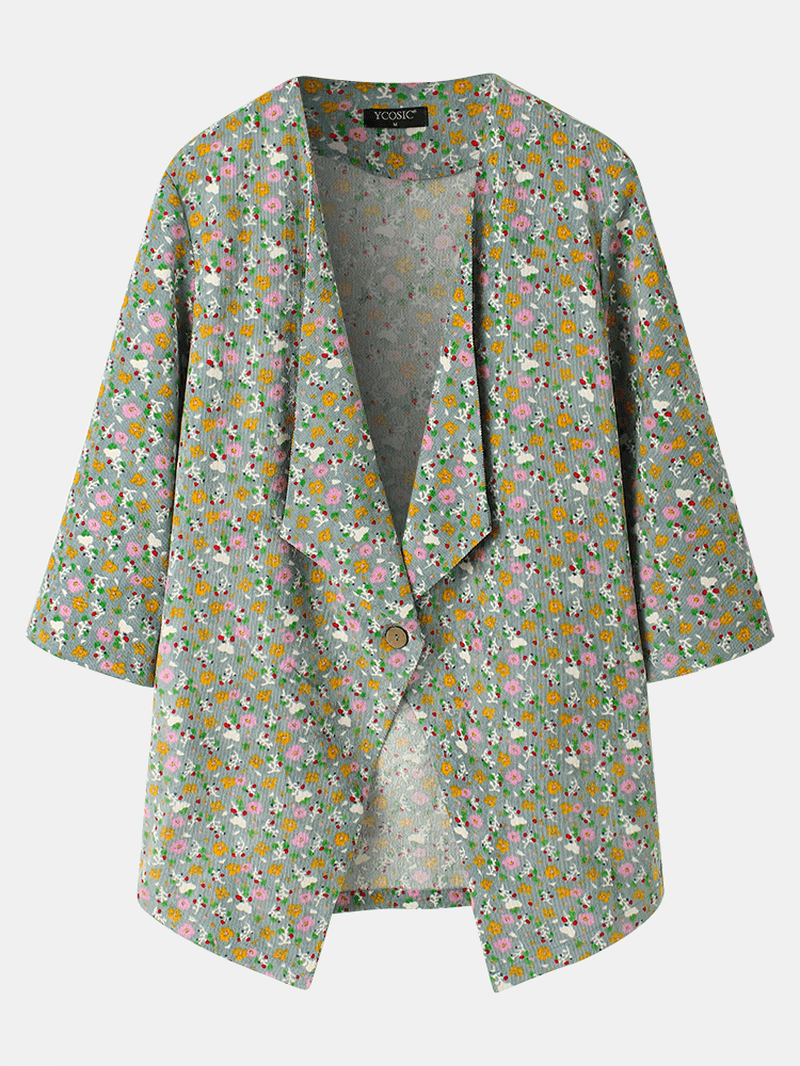 Bohemian Floral Print 3/4 Length Sleeves Casual Jacket for Women