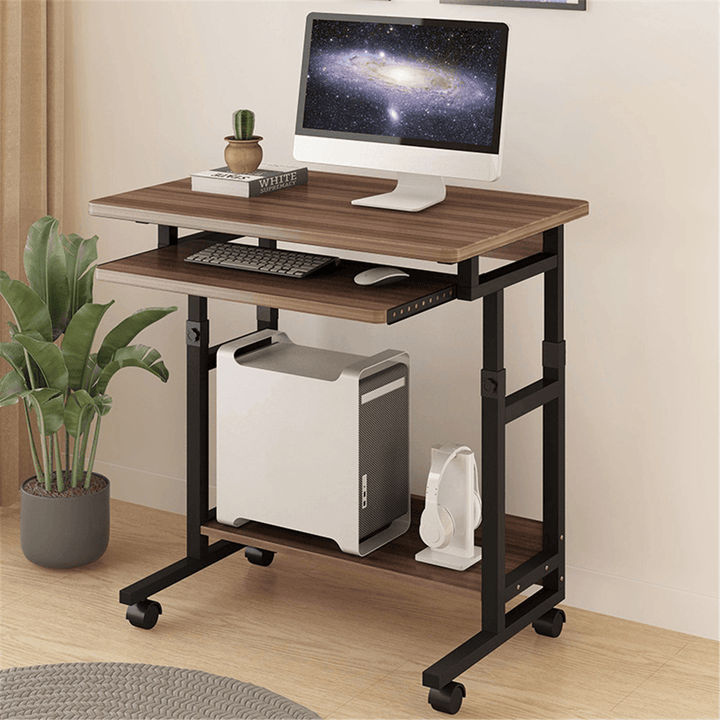 2 Layers Mobile Laptop Desk Cart Rolling Notebook Computer Stand Height Adjustable Bedside Table with Keyboard Tray Wheel - MRSLM