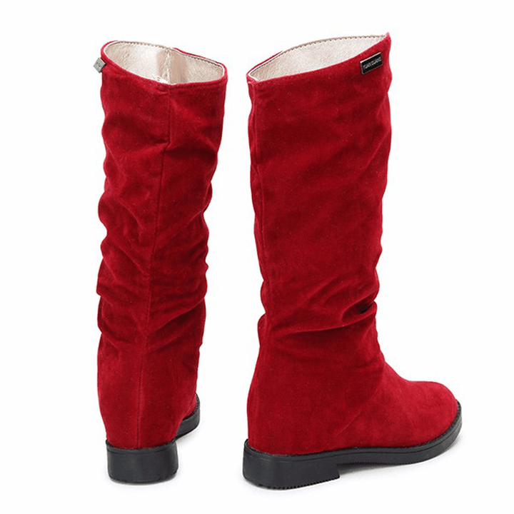 Women Warm Solid Color Suede Winter Snow Mid-Calf Boots