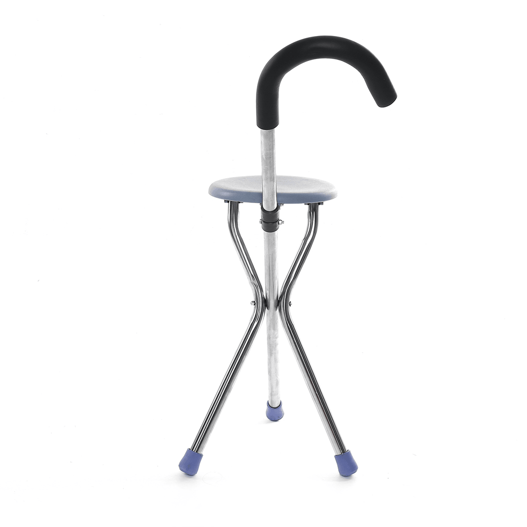 Stainless Steel Folding Tripod Cane Hiking Chair Portable Walking Stick with Seat