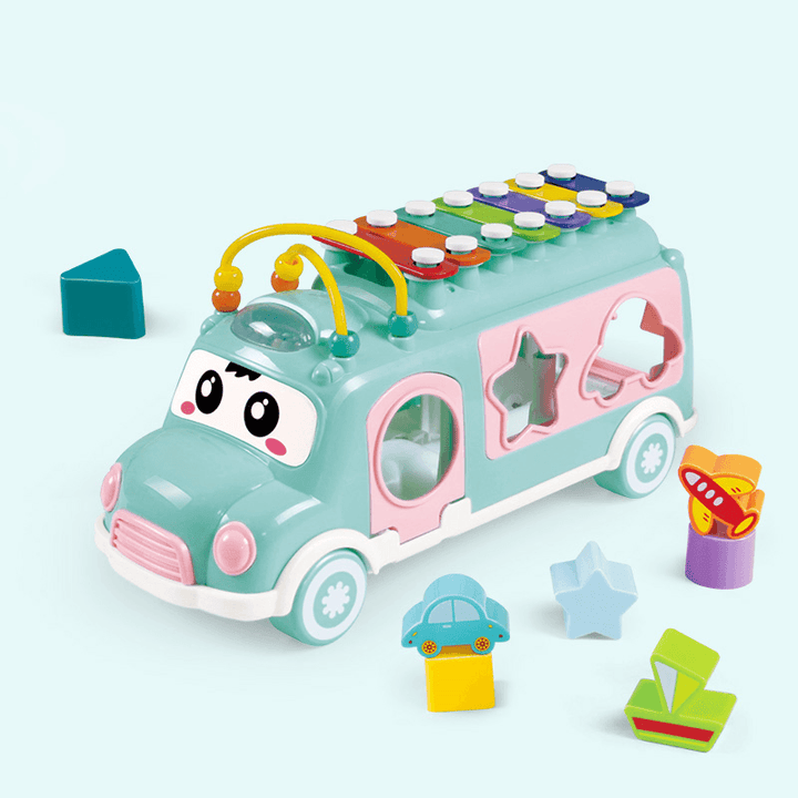 Children'S Toy Car Percussion Piano Bus Multi-Functional Building Blocks