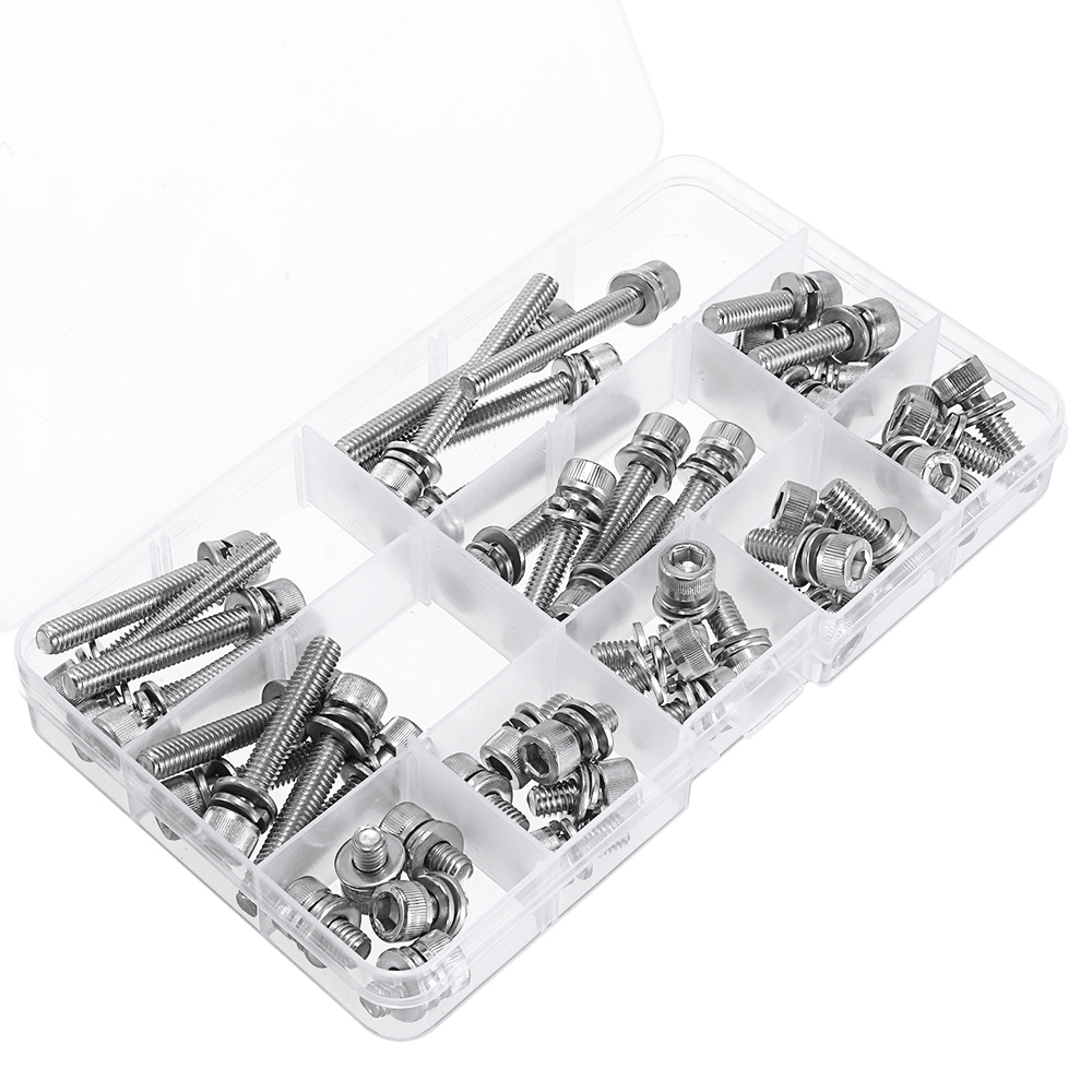 Suleve M6SH3 50Pcs M6 Hex Socket Knurled Cap Head Screw 304 Stainless Steel Bolt Assortment Set