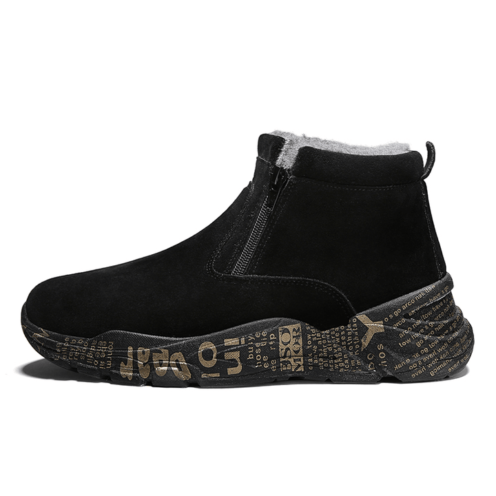 Men Letter Printed plus Velvet Thicken Warm Side-Zip Snow Boots