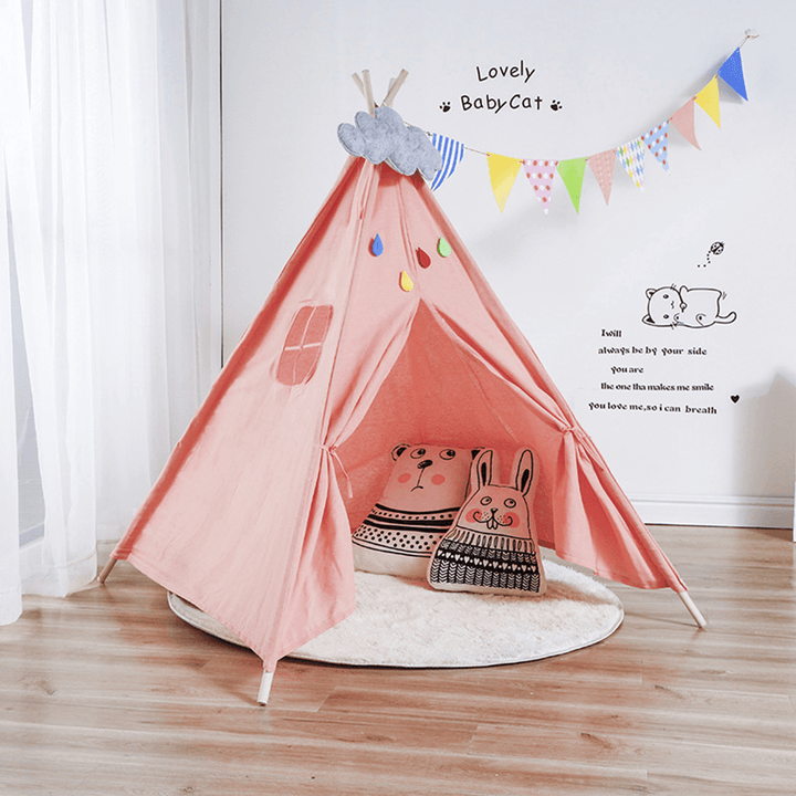 Large Teepee Tent Kids Cotton Canvas Pretend Play House Entertainment for Boy Girls Children'S Gifts