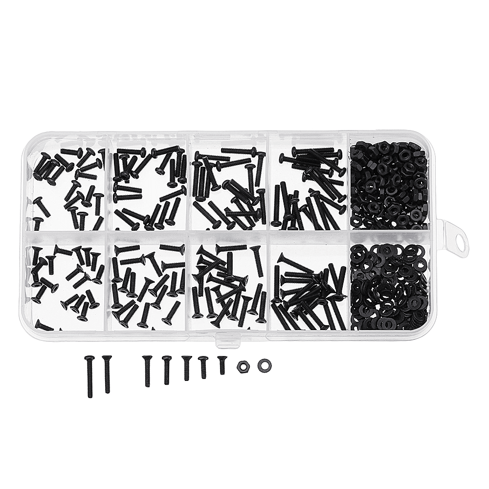 Suleve‚Ñ¢ M2CH4 480Pcs M2 Hex Socket Button&Flat Head Screw Carbon Steel Bolt Nut Assortment