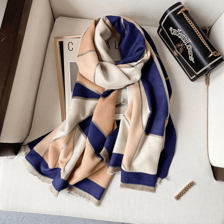 New Color-Blocking Warm with Double-Sided Imitation Cashmere Scarf