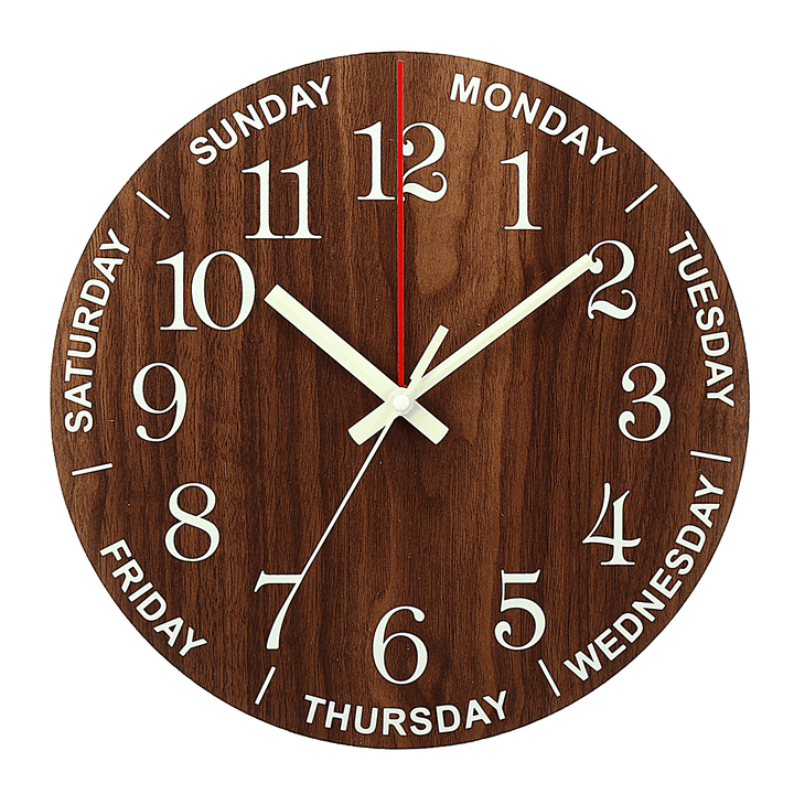 12 Inch Luminous Wall Clock Wooden Silent Non-Ticking Clock with Night Light