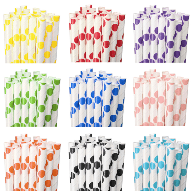 25PCS Polka Dot Colorful Paper Drinking Straws Birthday Wedding Party Supplies