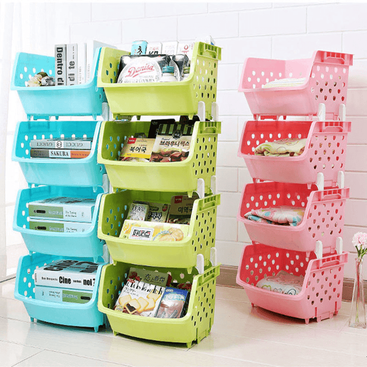 4 Tiers Plastic Stacked Storage Basket Fruit Vegetables Holders Shelf Rack Store for Kitchen Tools