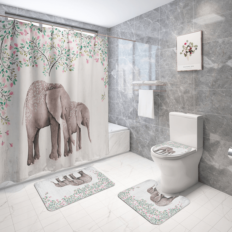 3Pcs Anti-Slip Bath Rug Elephant Mat Bathroom Mat Set Bathroom