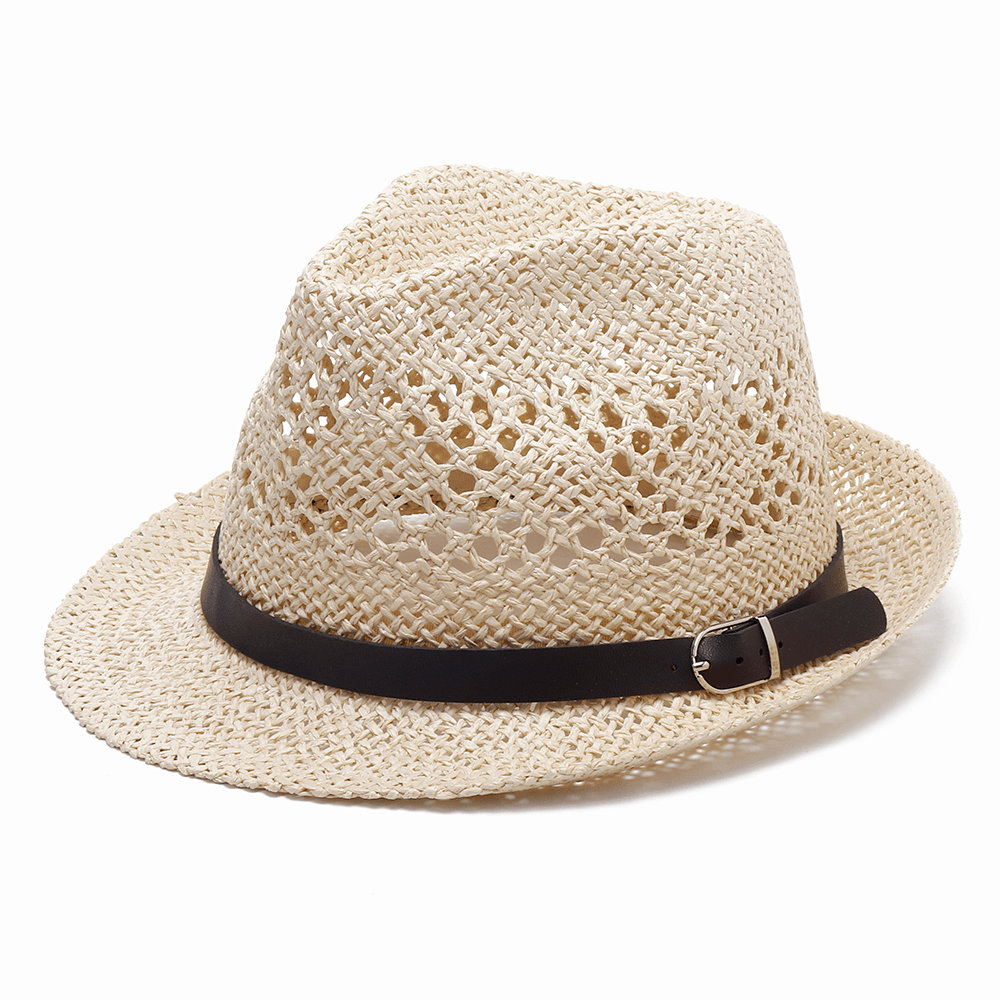 Men Women Personalized Handmade Straw Jazz Hat Outdoor Travel Beach Breathable Mesh Hollow Sun Cap